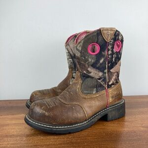Ariat Fatbaby Cowgirl Boots Steel Toe Brown Leather Camo 10012815 Women’s 6.5B
